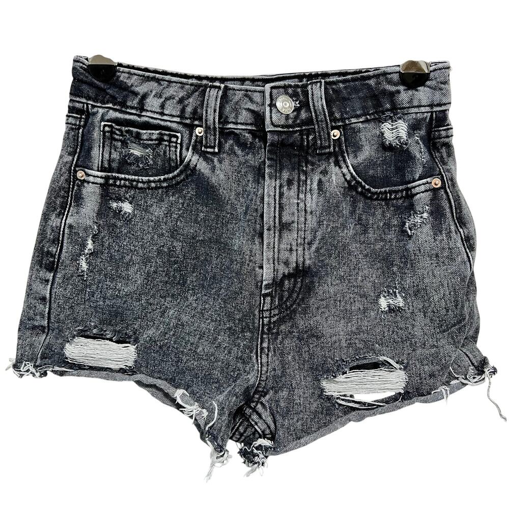 Wild Fable High Rise Cutoff Denim Shorts Black Acid Wash Distressed Size 0